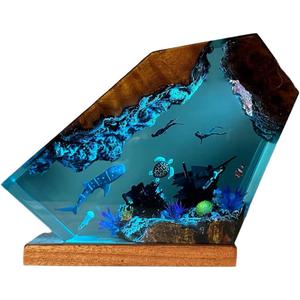 Resin Ocean lamp, epoxy Resin Bedside lamp, Ocean lamp, Ocean Themed Perspective Painting, Diver Night Light, Men's Office Decoration, Bedroom Decoration (8 * 5in)