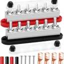 650A Bus Bar 12V Marine 3/8" Power Distribution Block Automotive Busbar Terminal Block,Battery Buss Bar (Pair, Red & Black) 6 x 3/8" Post