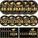 Litmitfu 150 Pcs Graduation Plates and Napkins 2026 - Black Gold Congrats Grad Class of 2026 Paper Dessert Dinner Plates Napkins Set for Graduation Party Decorations Supplies Table Decor, Serves 50