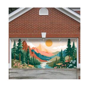 7x16 FT Mountain Sunrise Garage Door Banner - Forest River Landscape Art, Large Indoor Outdoor Cover, Nature Theme Decoration for Home, Yard, Cabin Getaway (probably different drawing)