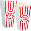 NOVELTY PLACE Plastic Red & White Striped Classic Popcorn Containers for Movie Night - 7.8" Tall x 3.8" Square (8 Pack)