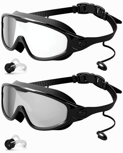 Rantizon Swim Goggles 2 Pack, Wide View Anti Fog&UV Swimming Goggles for Audlt, No Leaking Swim Glasses for Men Women Youth