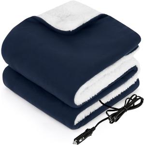 Sealy 12-Volt Heated Car Blanket, Portable Electric Blanket with 3 Heating Levels & 4 Hours Auto Off for Car, Truck, SUV, RV or Camping, Machine Washable, 59" X 43", Navy