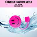 3 x Whaline 6Pcs Smiling Face Straw Covers - Hot Pink Silicone Reusable Topper, Double Sided Pattern Tip Covers 10mm 0.4 Inch for 30 & 40 OZ Tumbler with Handle