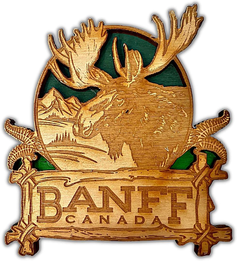 Banff Canada National Park Souvenir Magnets, Canadian Magnet, Carved Wood, for Fridge, Whiteboard, 3 Inches