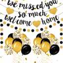 Fanfanwin Black Gold Welcome Home Decorations We Missed You So Much Banner Glitter Garland and Balloons Party Supplies for Military Army Returning, Patriotic Homecoming Party Decorations