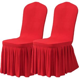 Dimatic Dining Room Chair Covers Set of 6, Stretch Parsons Slipcovers with Skirt Super Fit Spandex Chair Seat Protector Cover for Dining Room, Hotel, Ceremony (Red)