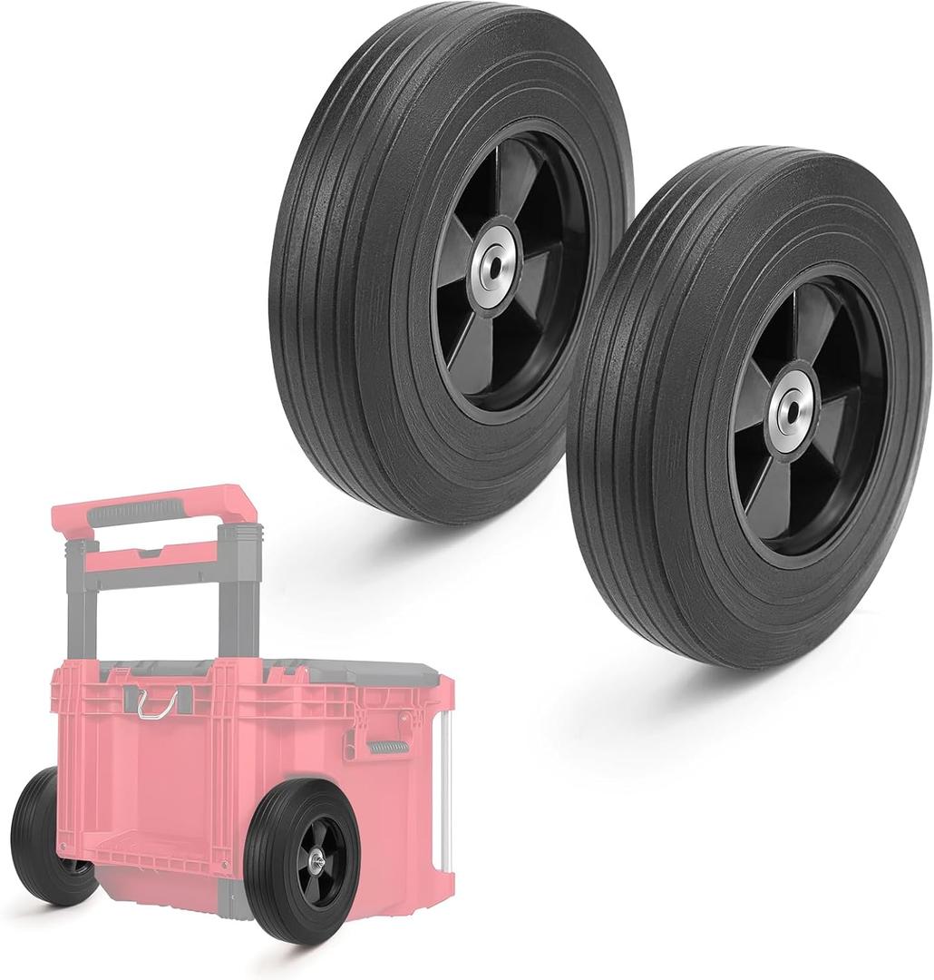 2 Pack 9.3 Inch Packout Toolbox Wheels,Replacement Wheels fit for Milwaukee 48-22-8426 Packout Rolling Toolbox, PU Rubber Material Enhanced Maneuverability
