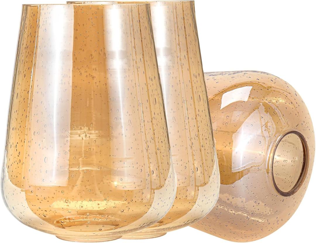 Wine Glass Lamp Shade for Light Fixture, 6.3" Height, 1-5/8 Inch Fitter, 3 Pack Clear Amber Seeded Bubble Effect Glass Shade Replacement Globe