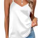 Zeagoo Silk Camisole Tops for Women 2025 V Neck Satin Tank Top Spaghetti Strap Cross Back Sleeveless Summer Blouses (X-Large, 1 Pack: White)