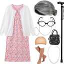 EBYTOP 2023 Old Lady Costume for Kids Granny Dress Halloween Accessories for Girl 7T