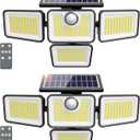 3000LM Solar Lights Outdoor, 4 Adjustable Heads Motion Sensor Lights, 3 Mode, IP65 Waterproof Solar Security Wall Lights, Remote Control Flood Lights, Graden, Outside, Backyard, 2 Pack