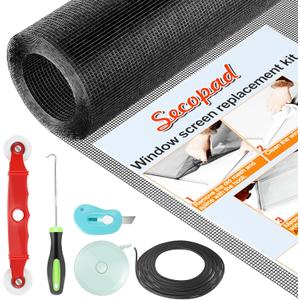 Secopad Window Screen and Screen Door Mesh Repair Kit, Black, 48in x 177in | Replacement Tools Kit, Easy to Install, Extra Large, Durable Fiberglass, Pet and Kid Friendly, For Window Door Patio & Porch