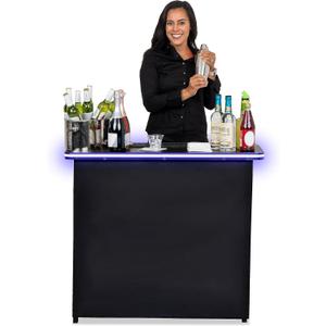 GoBar Portable Bar Table for Events - Black, 3 Skirts, or LED - Pop Up Mobile Bartending Station with Travel Carrying Case (Led Black Skirt)