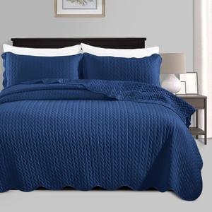 IR Imperial Rooms King Quilt Bedding Set Size (106" x 96") + 2 Pillow Shams (20" x 36"+ 2") - 3 Pcs Summer Season Lightweight Reversible Microfiber Coverlet Embossed Quilt Bedspread (Navy)