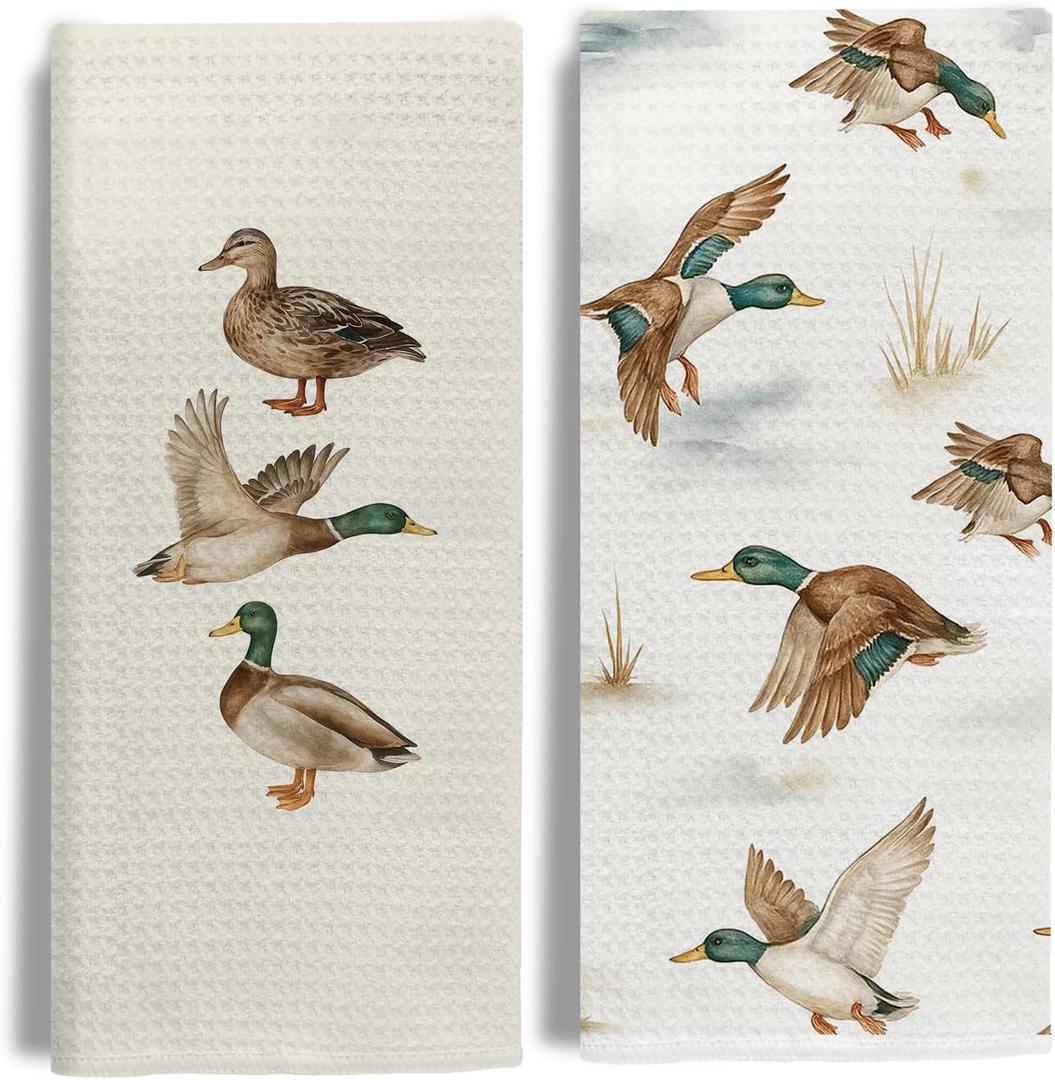 Duck Lover Gifts Kitchen & Hand Towels for Bathroom Set of 2,Gifts for Mallard Duck Decor Dish & Tea Towels for Kitchen, 16x24 Inch