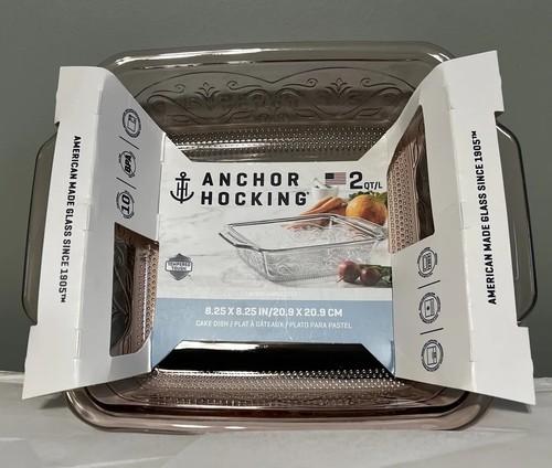 Anchor Hocking Laurel Rosewater Embossed 8.25 Square Glass Cake Baking Dish