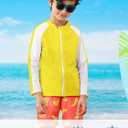 Boys Two Piece Swim Set Zipper Rash Guard Swimsuits Long Sleeve Bathing Suit for 4-12 Years (7-8 Years, Yellow Banana)