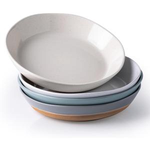 AmorArc 9.5'' Large Ceramic Pasta Bowls, 38oz Handpainted Stoneware Bowls Set of 4, Microwave&Dishwasher Safe Bowls with Wavy Rim&Rustic Terracotta Underside for Fruit Pasta Salad, Multi-Color