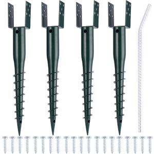 No Dig Ground Screw Anchor Spike  U Shaped Post Stake for Mailbox and Fence, Includes Lag Bolts & Rebar, Fits Standard 4x4 (3.5" X 3.5" Inch) Post.