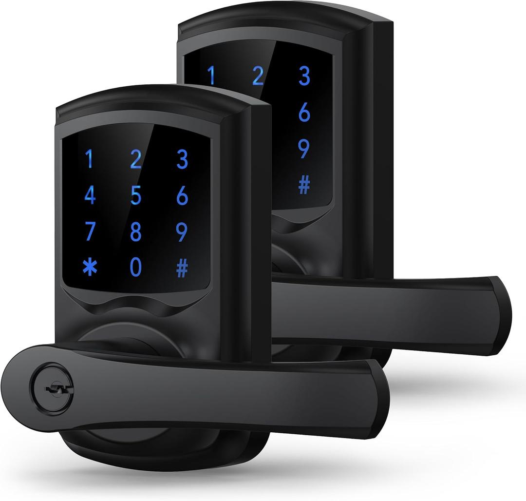 HIDALIFE Keyless Entry Door Lock, Keypad Door-Lock with Handle, Touchscreen, Auto-Locking, Anti-peep Password, Easy to Install for Front Door, Home, Office, Matte Black 2 Pack