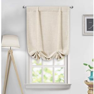 DriftAway Double Layer Linen Blackout Tie Up Curtains Thermal Insulated Fully Lined Balloon Roman Shade Bathroom Window Adjustable Rod Pocket for Small Window 25 Inch by 47 Inch Beige (25"W x 47"L (Pack of 1), Beige)