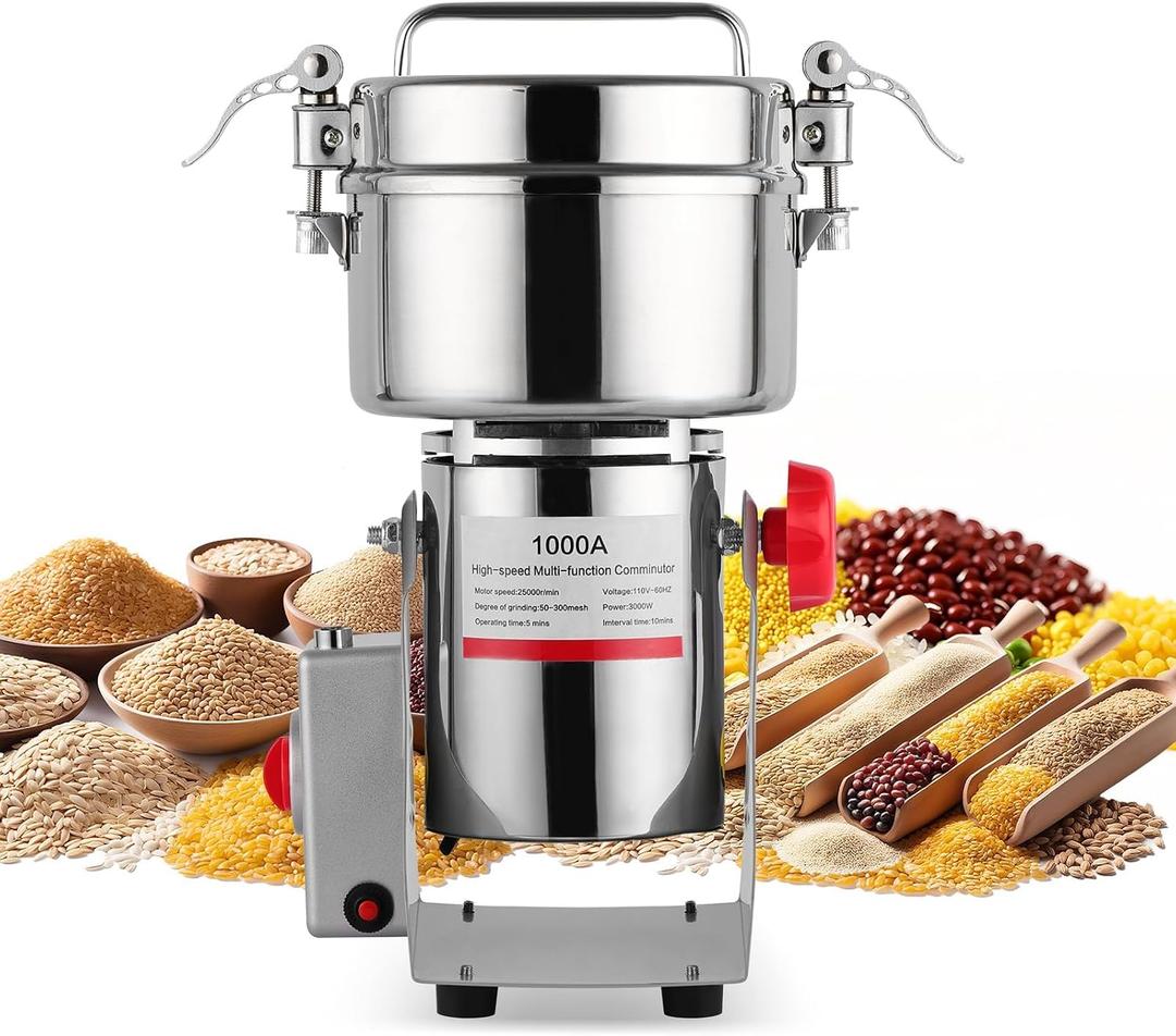 Electric Grain Mill, 1000g Stainless Steel Mill, 3000W High Speed Commercial Grinder Machine, Pulverizer Spice Herb Grinder for Dry Grains Cereals Coffee Corn Pepper, Swing Type