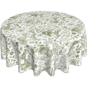 BETGINY Easter Tablecloth 70 Inch Round Spring Green Rabbit Bunny Floral Table Cloth Table Cover Polyester Washable Wrinkle Resistant for Kitchen Dining Holiday Party Dining