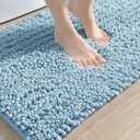 DEXI Bathroom Rug 16x24, Super Soft Thick Chenille Absorbent Bath Mat, Non Slip Machine Washable Fluffy Shag Bathmat for Tub, Shower Floor, Light Blue