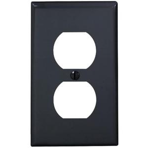 Leviton 1-Gang Duplex Device Receptacle Wallplate, Standard Size, Thermoplastic Nylon, Device Mount, 80703-E, Black