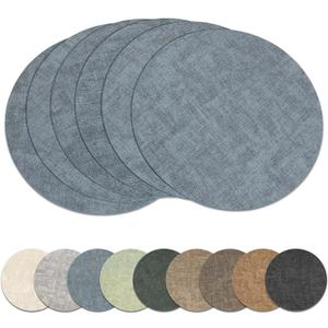 Round Placemats Set of 6, Reversible Faux Leather Heat Resistant Table Mats, 100% Waterproof Oilproof Wipeable Table Protective Placemats for Vinyl, Washable for Indoor & Outdoor Use (6, Light Blue)