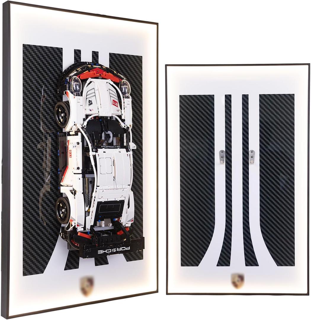 Display Wallboard for Lego Technic 42096 Porsche 911 RSR Race Car, Display Wall Mount with Led Lights, Home Decor Adult Collectibles Wall Mount, Gift for Car Model Collectors(No Car Included)
