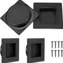 2-3/4 Inch Recessed Finger Flush Pulls for Pocket and Sliding Closet Doors, Matte Black Stainless Steel Square Handle, Barn Door Hardware (4 Pack)