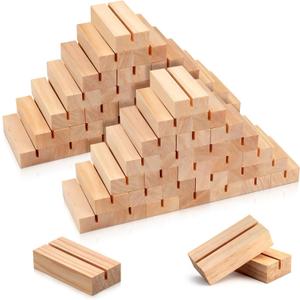 FSWCCK 50 Pieces Wood Place Card Holders Wood Table Number Stands Picture Holder Acrylic Sign Holders for Ceremony Birthday Party Home Decoration