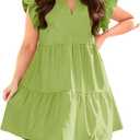 Fisoew Plus Size Dresses for Women Summer Ruffle Short Sleeve V Neck Dress Tiered Swing A Line Babydoll Mini Dress, Size: XX-Large