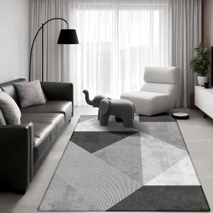 3x5 Area Rug Bedroom, Black Grey White Modern Geometry Area Rugs, Soft Machine Washable Contemporary Floor Carpet for Indoor, Non-Slip Square Low Pile Area Mat for Office Kitchen Decor