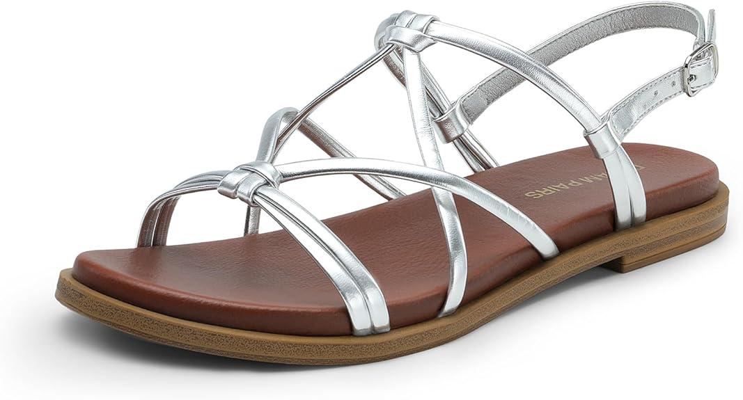DREAM PAIRS Women's Sandals Cross Strappy Gladiator Dress Flat Sandals Daily Casual Comfortable Summer Shoes Silver 8,5 DREAM PAIRS Women's Sandals Cross Strappy Gladiator Dress Flat Sandals Daily Casual Comfortable Summer Shoes Silver 8,5