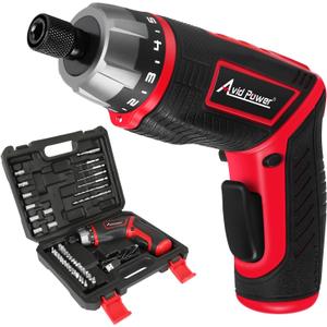 AVID POWER Electric Screwdriver Set Rechargeable 4V Cordless Screwdriver Kit with 44pcs Accessories, 5.65Nm Screw Gun, 5+1 Torque Setting, 2 Position Handle with LED Light