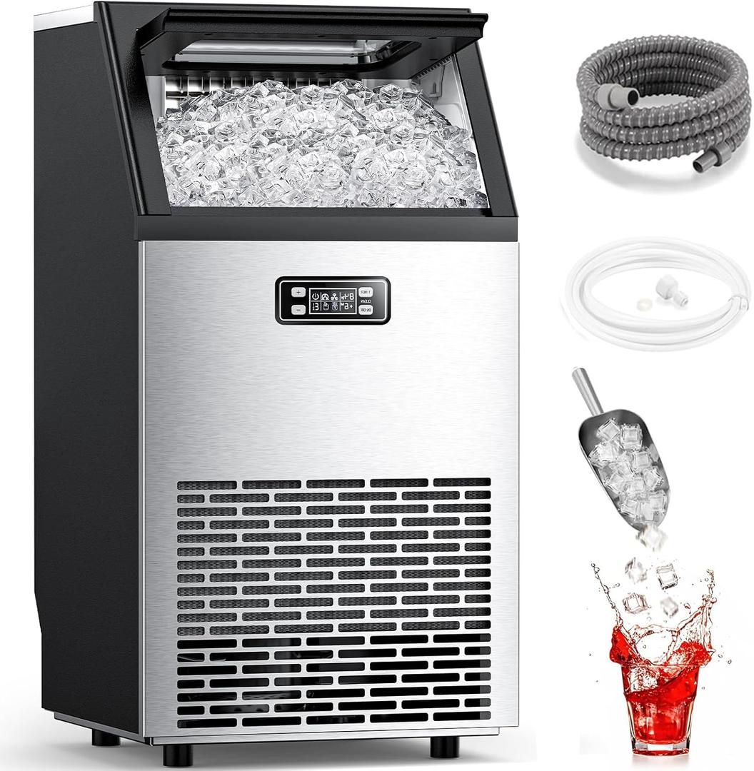 COWSAR Commercial Ice Maker Machine 100Lbs/24H, Stainless Steel Undercounter Ice Maker with 33Lbs Storage Capacity, Self-Cleaning Freestanding Ice Machine for Home, Bar, Restaurant, Office, Outdoor
