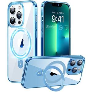 TORRAS Magnetic UPRO Ostand for iPhone 13 Pro Max Case [Compatible with MagSafe] Adjustable Stand [Never Yellow] [MIL-Grade Protection] Hard Clear Case for iPhone 13 Pro Max, 6.7'', Blue Clear