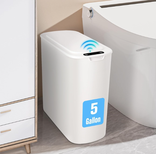 Cesun Motion Sensor Trash Can, 5 Gallon Automatic Bathroom Garbage Can with Lid, Touchless Smart Plastic Slim Wastebasket for Bathroom, Office, rv, Bedroom, Living Room, White