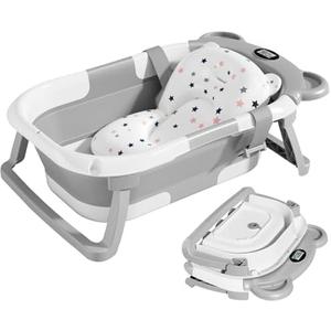 TPN Collapsible Baby Bathtub, Baby Bath Tub with Soft Cushion & Real-Time Thermometer, Baby Bathtub Infant to Toddler Tub (0-36 Months), Portable Newborn Travel Bath tub