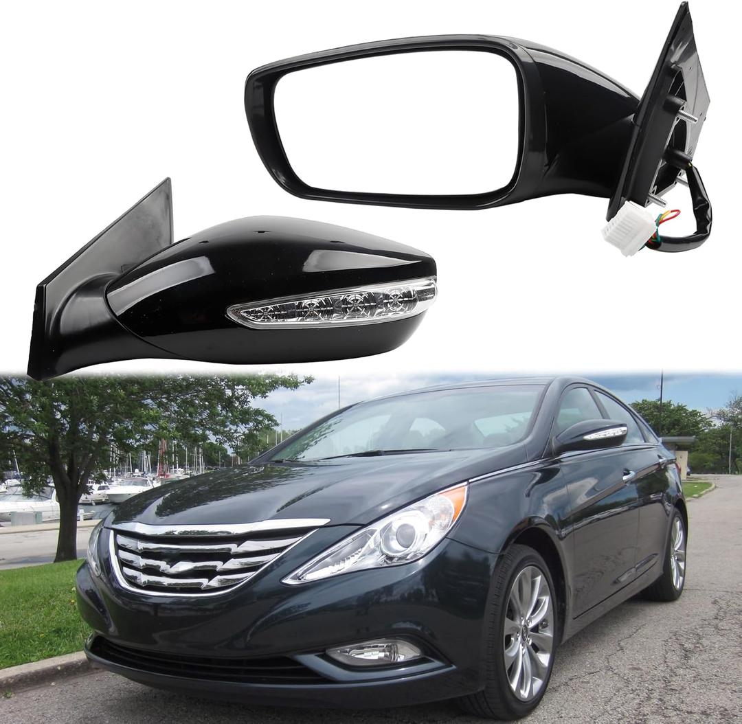 Dasbecan Driver Side Mirror Compatible With 2011-2014 Hyundai Sonata Left Door Mirror Black With Manual Folding/Heated/Power Glass/Turn Signal Replace# HY1320168 87610-3Q110 (7Pin)