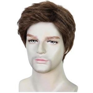 Mens Brown Wig Short Straight Brown Wig Layered Male Heat Resistant Synthetic Hair Replacement