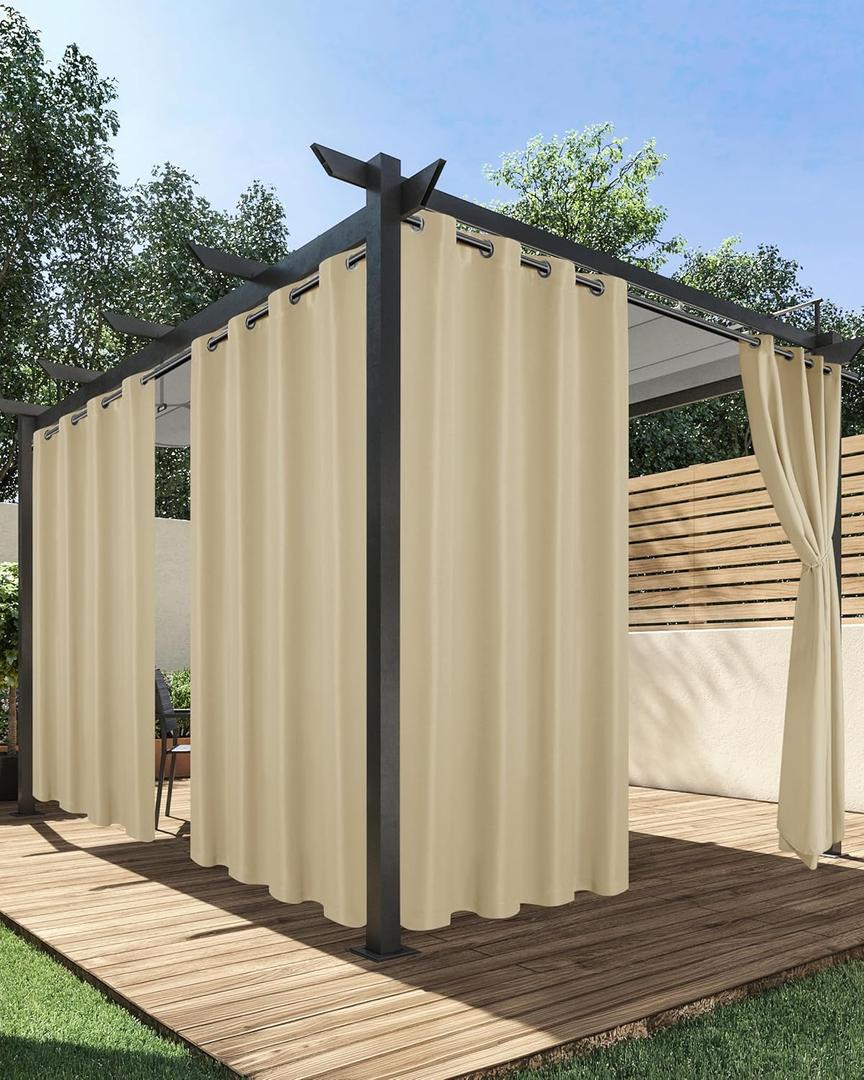 HolidayIdeas Outdoor Curtains for Patio Waterproof, 4 Panels - 54 x 84 Inch - Privacy Protection & Light Filtering Curtains Cream Grommet Outside Curtains for Porch, Gazebo, Pergola, Backyard