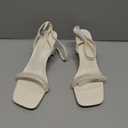 LACUONE Strappy Heels for women Block Chunky Heels Ankle Buckle Square Toe Heeled Sandals (9.5,Pearl White)