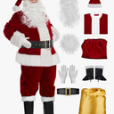 Santa Claus Costume for Men 9PCS, Christmas Santa Costume Adult Deluxe Santa Suit Professional Santa Outfit, Large