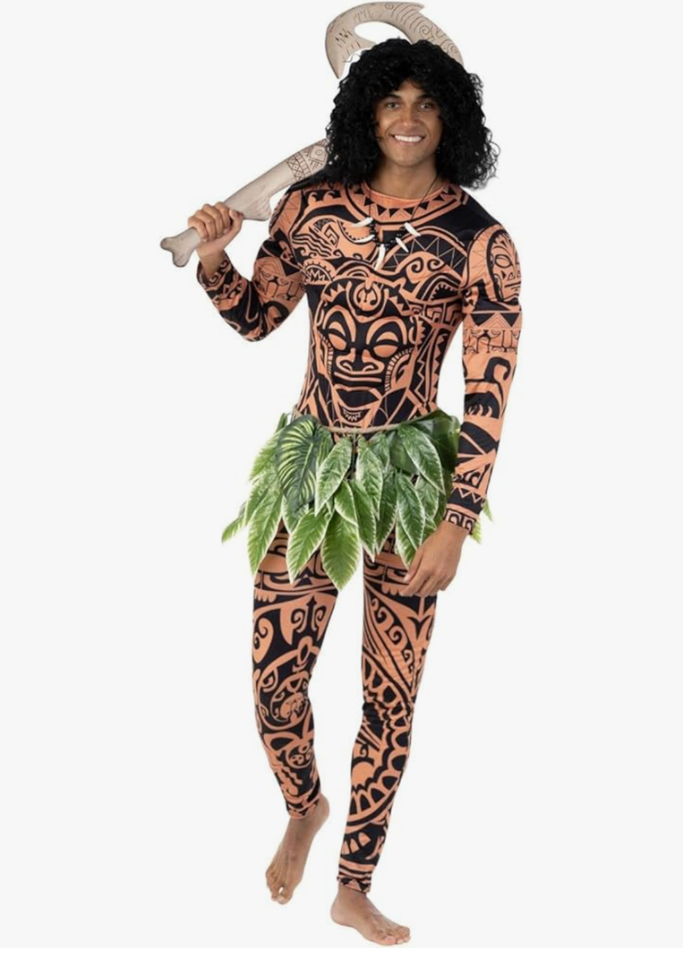 Morph Maui Costume for Men, Hawaiian Tattoo Costume, Halloween Outfit for Adults, Luau Party Attire Size L