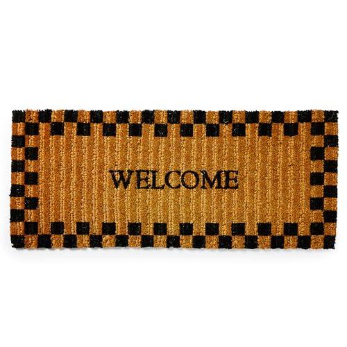 MACKENZIE-CHILDS Double-Door Entrance Mat, Decorative Outdoor Coir Doormat, Double Front-Door Mat and Welcome Mat, Welcome Checked