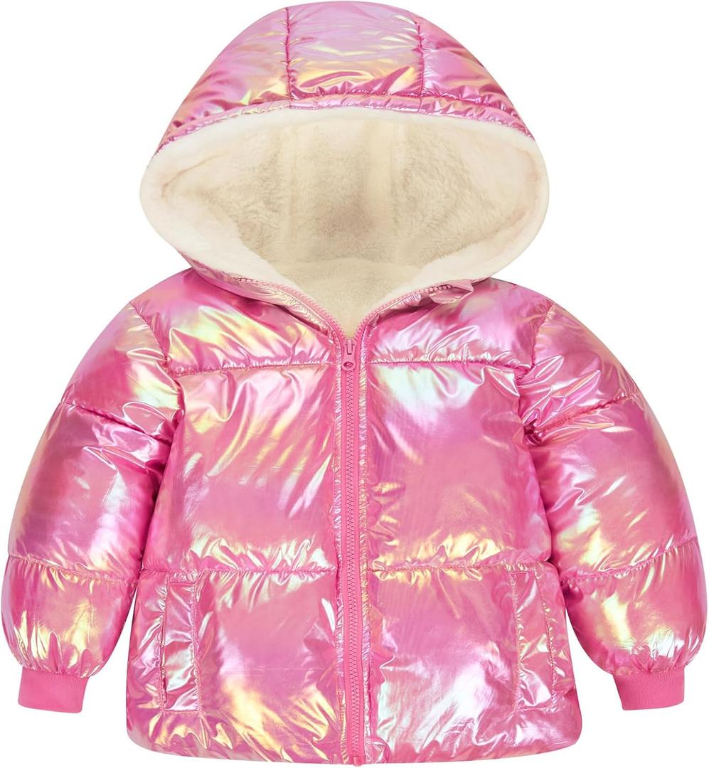 UNICOMIDEA Baby Girl Winter Coat Laser Toddler Jackets Warm Down Outerwear with Hooded for 4-5T (Pink)